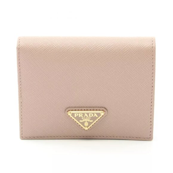 PRADA SAFFIANO TRIANG Bi-fold wallet 1MV204QHHF0236 leather Beige NEW Women - Picture 1 of 5